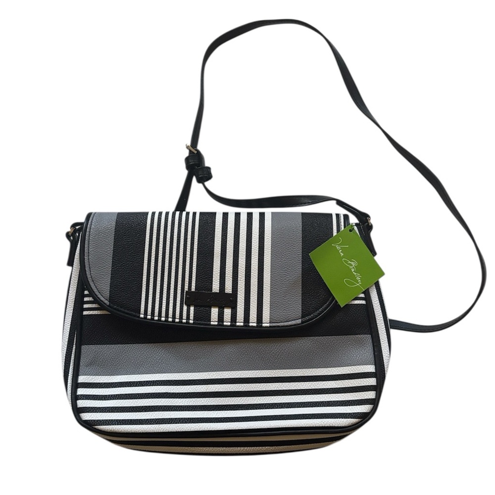 Vera Bradley | Flap Crossbody Midnight Stripe | Adjustable Black Gray White NWT